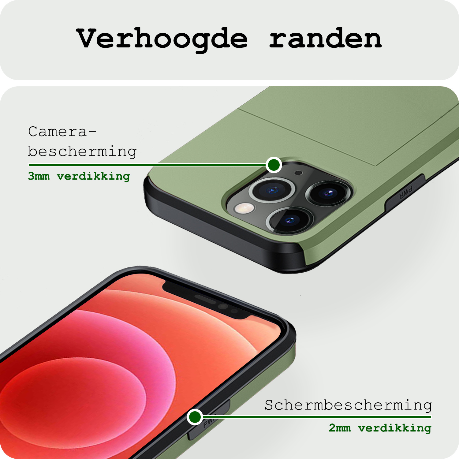 BASEY. Hoes Geschikt voor iPhone 11 Pro Hoesje Hard Case Met Pas Houder Met Screenprotector - Hoesje Geschikt voor iPhone 11 Pro Hoes Shockproof Hard Cover Met Kaarthouder - Donker Groen