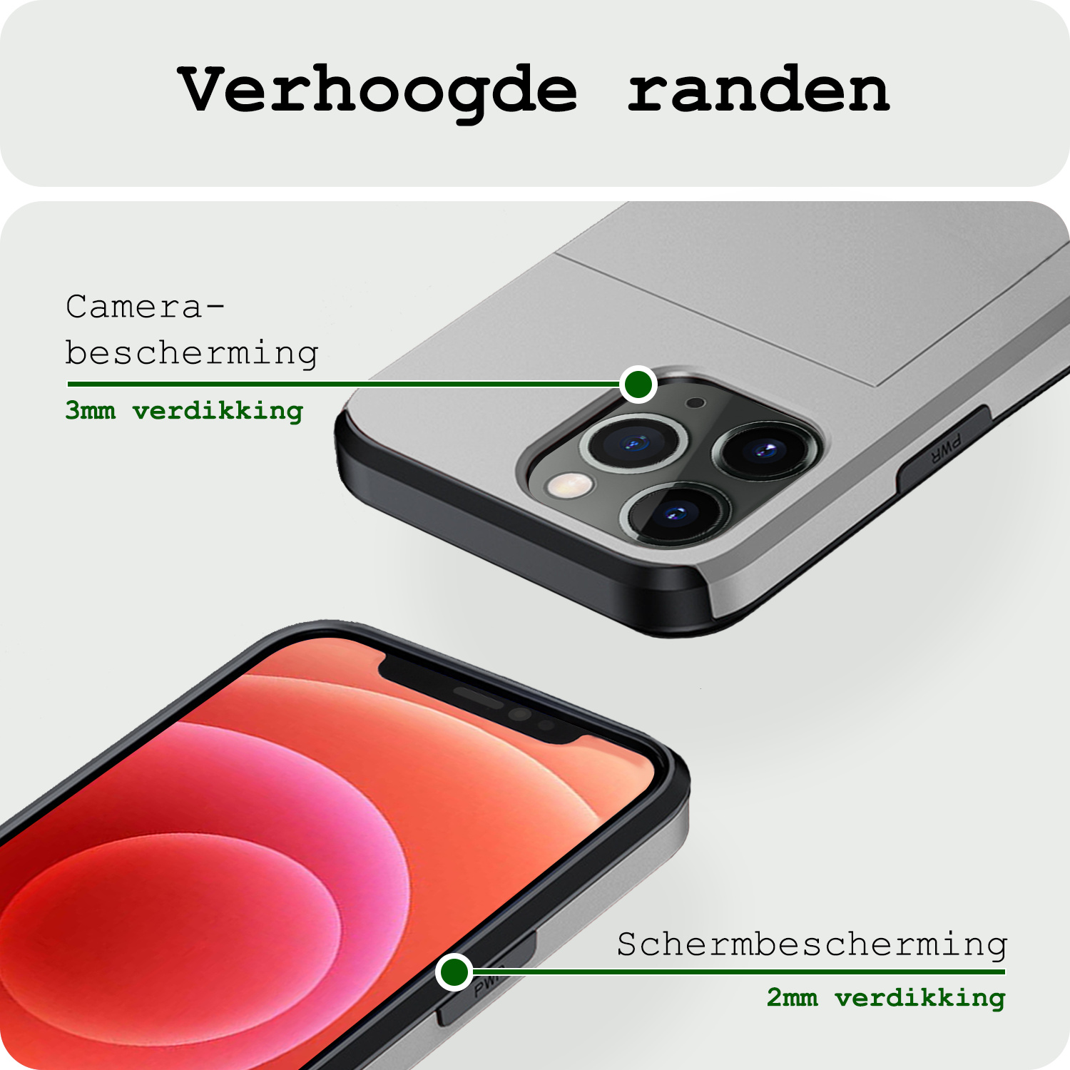 BASEY. Hoes Geschikt voor iPhone 11 Pro Hoesje Hard Case Met Pas Houder Met Screenprotector - Hoesje Geschikt voor iPhone 11 Pro Hoes Shockproof Hard Cover Met Kaarthouder - Grijs