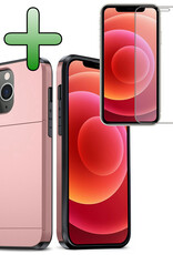 BASEY. Hoes Geschikt voor iPhone 11 Pro Hoesje Hard Case Met Pas Houder Met Screenprotector - Hoesje Geschikt voor iPhone 11 Pro Hoes Shockproof Hard Cover Met Kaarthouder - Rosé Goud