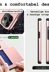 BASEY. Hoes Geschikt voor iPhone 11 Pro Hoesje Hard Case Met Pas Houder Met Screenprotector - Hoesje Geschikt voor iPhone 11 Pro Hoes Shockproof Hard Cover Met Kaarthouder - Rosé Goud