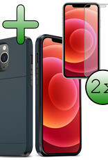 BASEY. Hoes Geschikt voor iPhone 11 Pro Hoesje Hard Case Met Pas Houder Met 2x Screenprotector - Hoesje Geschikt voor iPhone 11 Pro Hoes Shockproof Hard Cover Met Kaarthouder - Donker Blauw