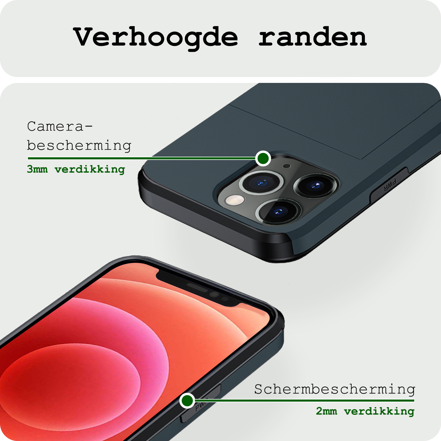 BASEY. Hoes Geschikt voor iPhone 11 Pro Hoesje Hard Case Met Pas Houder Met 2x Screenprotector - Hoesje Geschikt voor iPhone 11 Pro Hoes Shockproof Hard Cover Met Kaarthouder - Donker Blauw