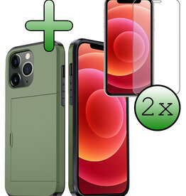 BASEY. BASEY. iPhone 11 Pro Hoesje Pashouder Hard Met 2x Screenprotector - Donker Groen