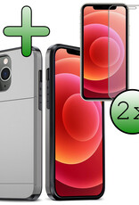 BASEY. Hoes Geschikt voor iPhone 11 Pro Hoesje Hard Case Met Pas Houder Met 2x Screenprotector - Hoesje Geschikt voor iPhone 11 Pro Hoes Shockproof Hard Cover Met Kaarthouder - Grijs