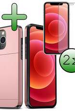 BASEY. Hoes Geschikt voor iPhone 11 Pro Hoesje Hard Case Met Pas Houder Met 2x Screenprotector - Hoesje Geschikt voor iPhone 11 Pro Hoes Shockproof Hard Cover Met Kaarthouder - Rosé Goud