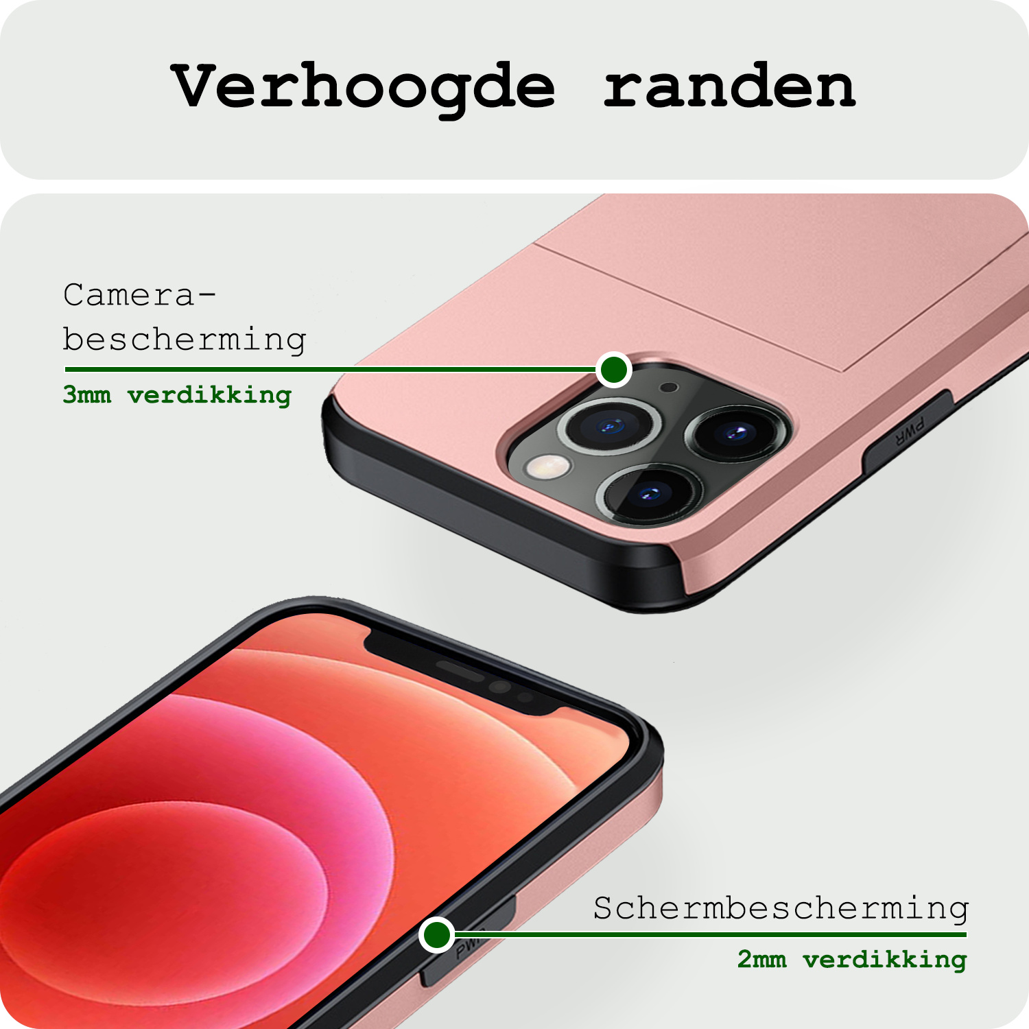 BASEY. Hoes Geschikt voor iPhone 11 Pro Hoesje Hard Case Met Pas Houder Met 2x Screenprotector - Hoesje Geschikt voor iPhone 11 Pro Hoes Shockproof Hard Cover Met Kaarthouder - Rosé Goud