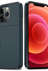 BASEY. Hoes Geschikt voor iPhone 11 Pro Max Hoesje Hard Case Met Pas Houder - Hoesje Geschikt voor iPhone 11 Pro Max Hoes Shockproof Hard Cover Met Kaarthouder - Donker Blauw