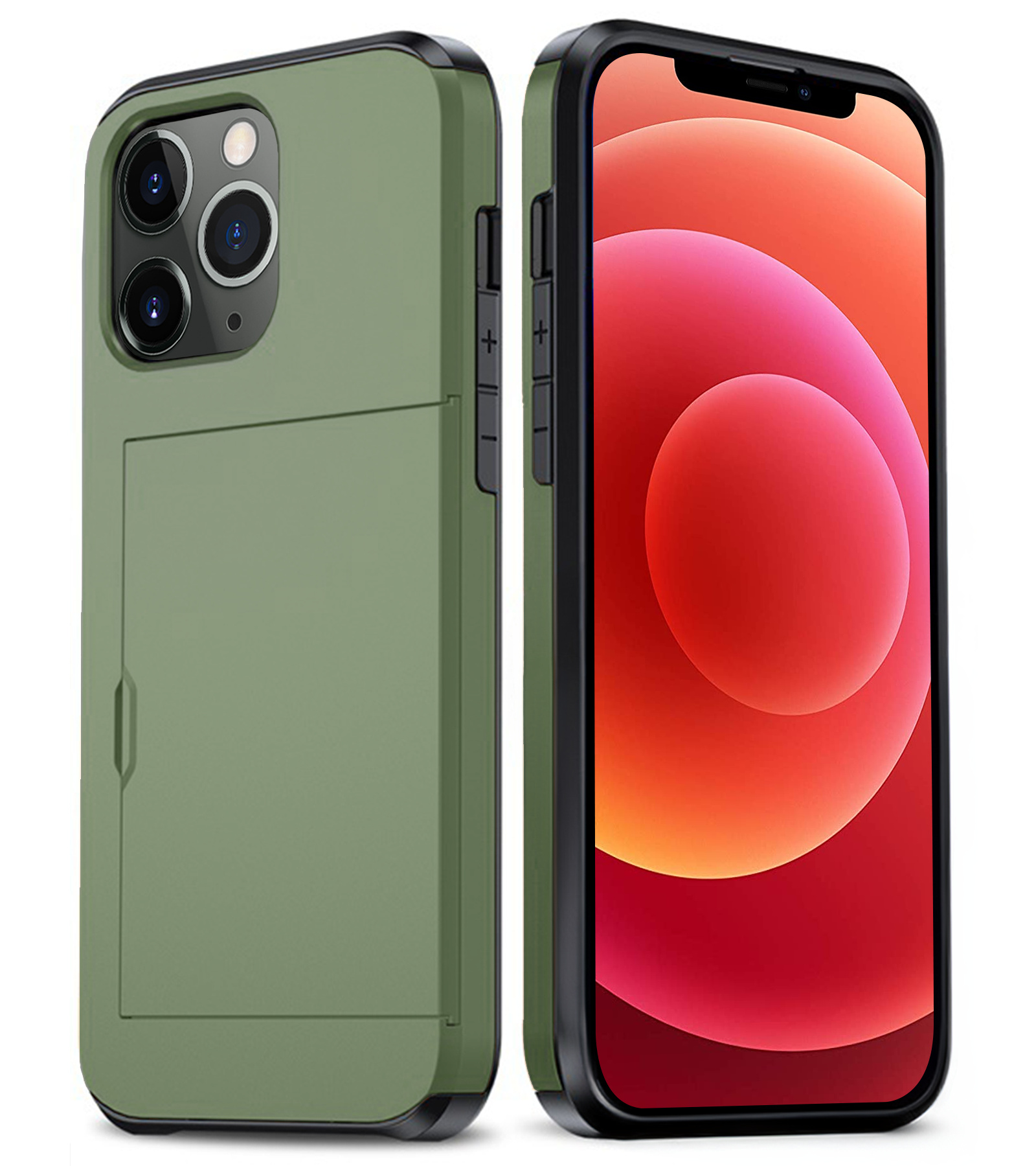 BASEY. Hoes Geschikt voor iPhone 11 Pro Max Hoesje Hard Case Met Pas Houder - Hoesje Geschikt voor iPhone 11 Pro Max Hoes Shockproof Hard Cover Met Kaarthouder - Donker Groen