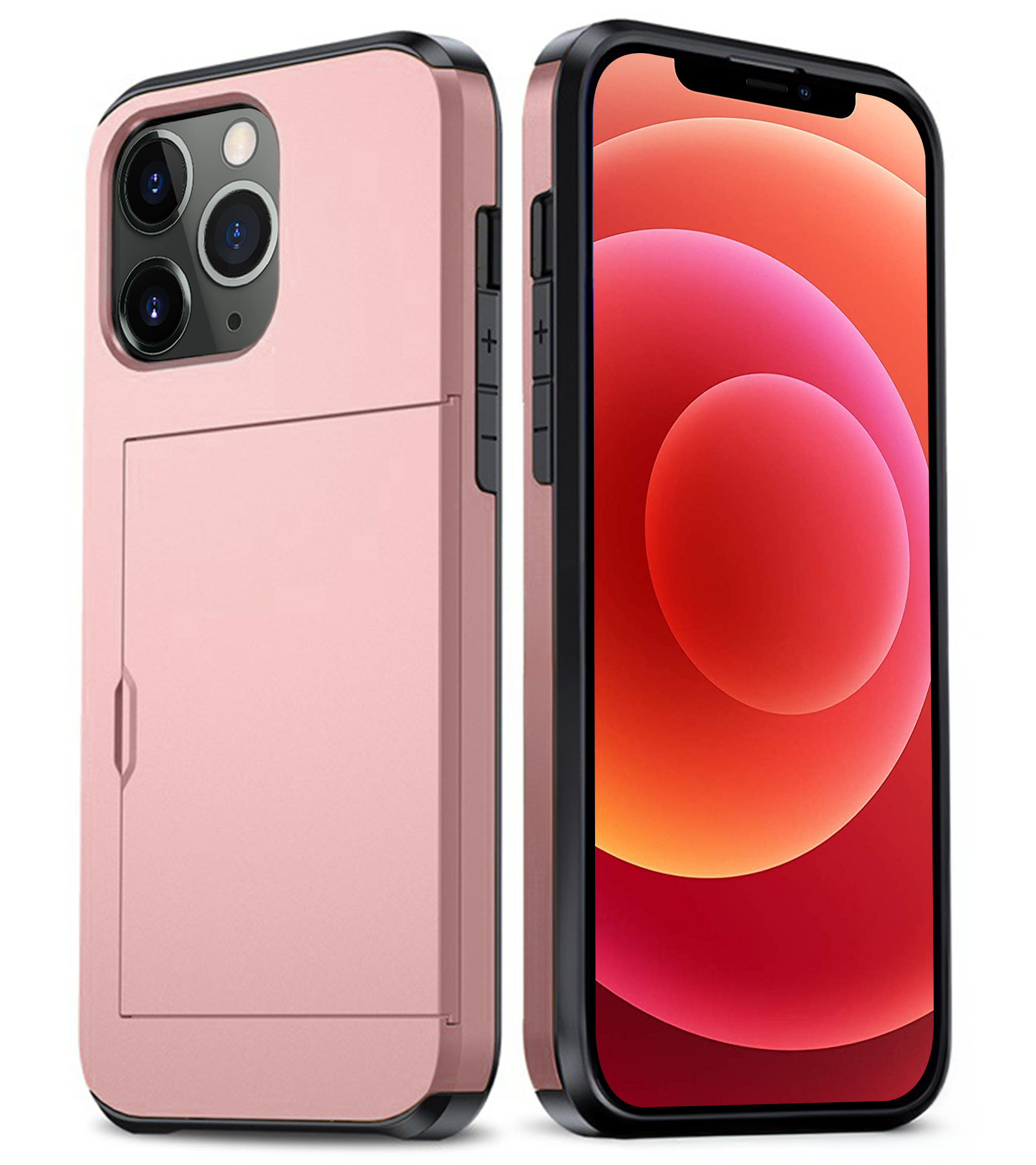 BASEY. Hoes Geschikt voor iPhone 11 Pro Max Hoesje Hard Case Met Pas Houder - Hoesje Geschikt voor iPhone 11 Pro Max Hoes Shockproof Hard Cover Met Kaarthouder - Rosé Goud