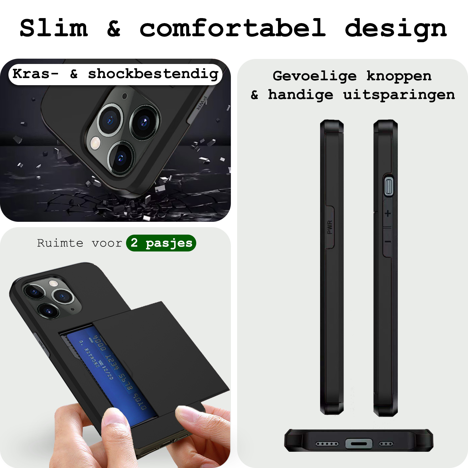 BASEY. Hoes Geschikt voor iPhone 11 Pro Max Hoesje Hard Case Met Pas Houder - Hoesje Geschikt voor iPhone 11 Pro Max Hoes Shockproof Hard Cover Met Kaarthouder - Zwart