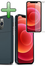 BASEY. Hoes Geschikt voor iPhone 11 Pro Max Hoesje Hard Case Met Pas Houder Met Screenprotector - Hoesje Geschikt voor iPhone 11 Pro Max Hoes Shockproof Hard Cover Met Kaarthouder - Donker Blauw