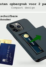 BASEY. Hoes Geschikt voor iPhone 11 Pro Max Hoesje Hard Case Met Pas Houder Met Screenprotector - Hoesje Geschikt voor iPhone 11 Pro Max Hoes Shockproof Hard Cover Met Kaarthouder - Donker Blauw