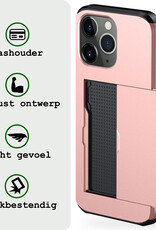 BASEY. Hoes Geschikt voor iPhone 11 Pro Max Hoesje Hard Case Met Pas Houder Met Screenprotector - Hoesje Geschikt voor iPhone 11 Pro Max Hoes Shockproof Hard Cover Met Kaarthouder - Rosé Goud