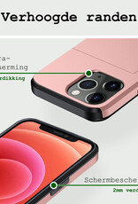BASEY. Hoes Geschikt voor iPhone 11 Pro Max Hoesje Hard Case Met Pas Houder Met Screenprotector - Hoesje Geschikt voor iPhone 11 Pro Max Hoes Shockproof Hard Cover Met Kaarthouder - Rosé Goud