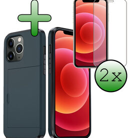 BASEY. BASEY. iPhone 11 Pro Max Hoesje Pashouder Hard Met 2x Screenprotector - Donker Blauw