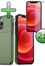 BASEY. Hoes Geschikt voor iPhone 11 Pro Max Hoesje Hard Case Met Pas Houder Met 2x Screenprotector - Hoesje Geschikt voor iPhone 11 Pro Max Hoes Shockproof Hard Cover Met Kaarthouder - Donker Groen