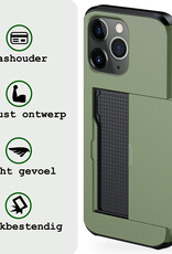 BASEY. Hoes Geschikt voor iPhone 11 Pro Max Hoesje Hard Case Met Pas Houder Met 2x Screenprotector - Hoesje Geschikt voor iPhone 11 Pro Max Hoes Shockproof Hard Cover Met Kaarthouder - Donker Groen