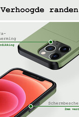 BASEY. Hoes Geschikt voor iPhone 11 Pro Max Hoesje Hard Case Met Pas Houder Met 2x Screenprotector - Hoesje Geschikt voor iPhone 11 Pro Max Hoes Shockproof Hard Cover Met Kaarthouder - Donker Groen