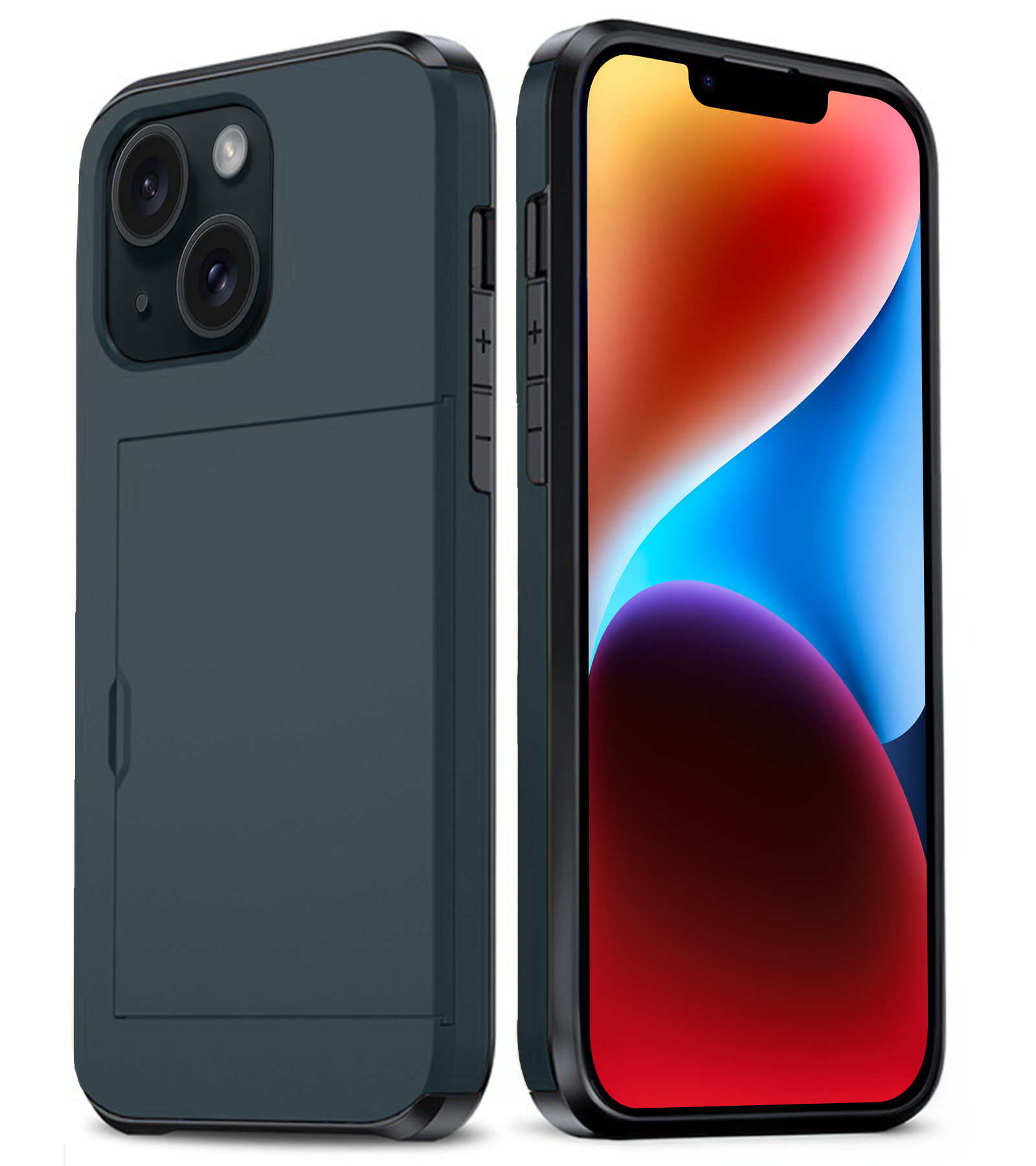 BASEY. Hoes Geschikt voor iPhone 14 Hoesje Hard Case Met Pas Houder - Hoesje Geschikt voor iPhone 14 Hoes Shockproof Hard Cover Met Kaarthouder - Donker Blauw