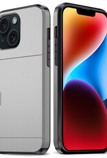 BASEY. Hoes Geschikt voor iPhone 14 Hoesje Hard Case Met Pas Houder - Hoesje Geschikt voor iPhone 14 Hoes Shockproof Hard Cover Met Kaarthouder - Grijs