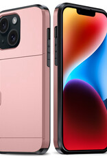 BASEY. Hoes Geschikt voor iPhone 14 Hoesje Hard Case Met Pas Houder - Hoesje Geschikt voor iPhone 14 Hoes Shockproof Hard Cover Met Kaarthouder - Rosé Goud