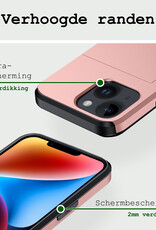 BASEY. Hoes Geschikt voor iPhone 14 Hoesje Hard Case Met Pas Houder - Hoesje Geschikt voor iPhone 14 Hoes Shockproof Hard Cover Met Kaarthouder - Rosé Goud
