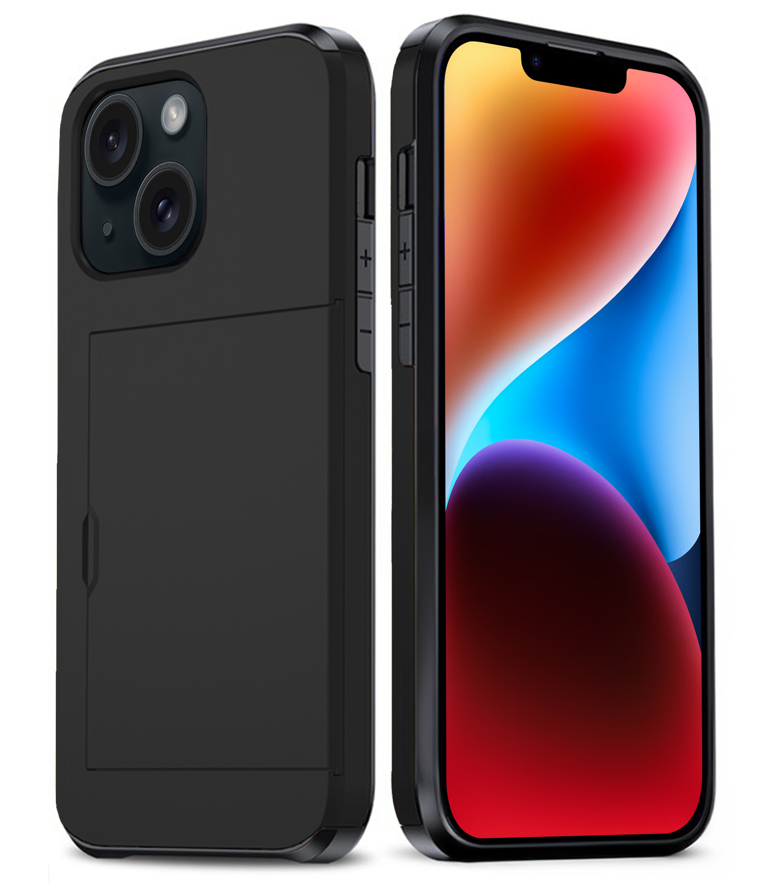 BASEY. Hoes Geschikt voor iPhone 14 Hoesje Hard Case Met Pas Houder - Hoesje Geschikt voor iPhone 14 Hoes Shockproof Hard Cover Met Kaarthouder - Zwart