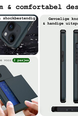 BASEY. Hoes Geschikt voor iPhone 14 Hoesje Hard Case Met Pas Houder Met Screenprotector - Hoesje Geschikt voor iPhone 14 Hoes Shockproof Hard Cover Met Kaarthouder - Donker Blauw