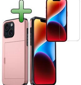 BASEY. BASEY. iPhone 14 Hoesje Pashouder Hard Met Screenprotector - Rosé Goud