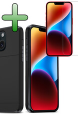 BASEY. Hoes Geschikt voor iPhone 14 Hoesje Hard Case Met Pas Houder Met Screenprotector - Hoesje Geschikt voor iPhone 14 Hoes Shockproof Hard Cover Met Kaarthouder - Zwart
