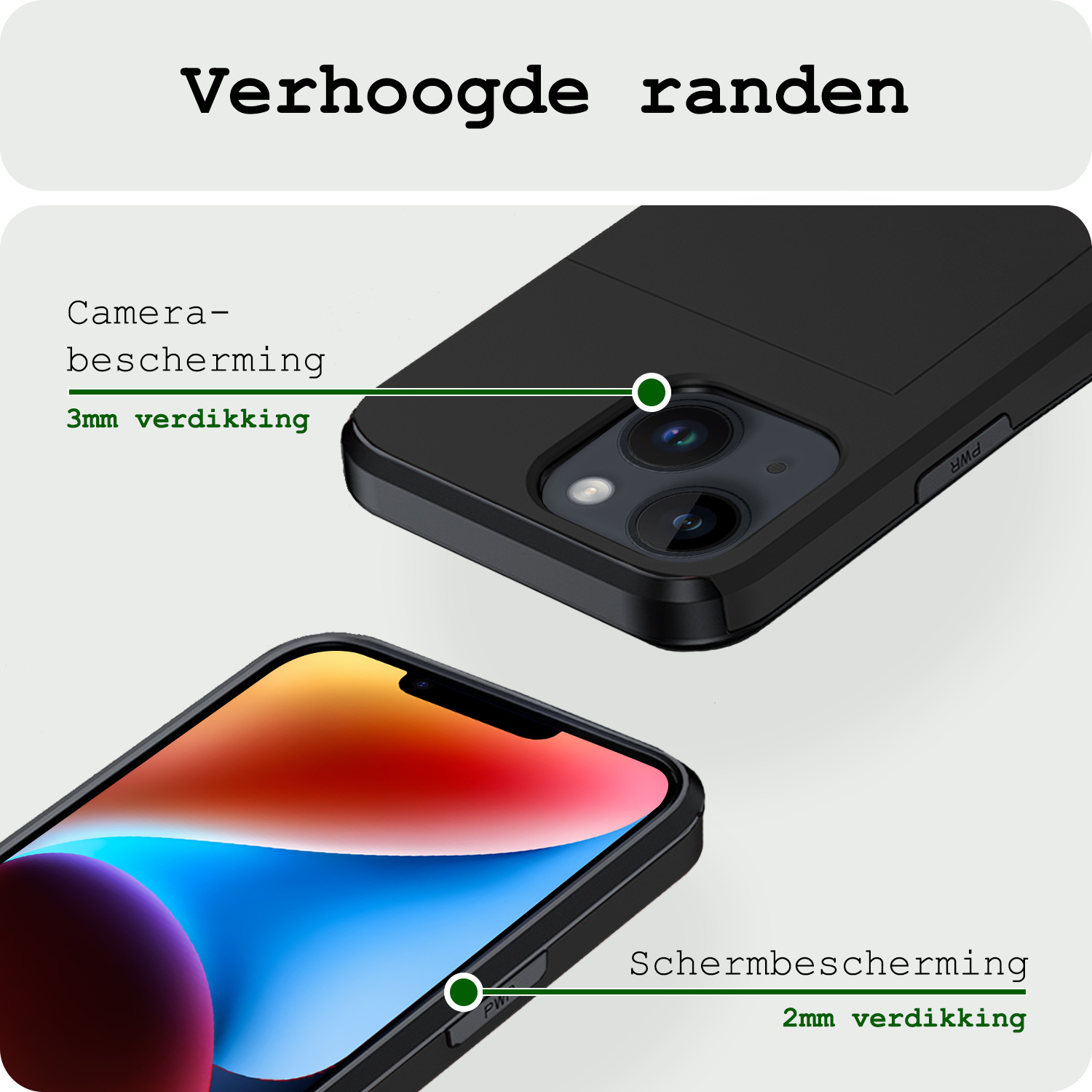 BASEY. Hoes Geschikt voor iPhone 14 Hoesje Hard Case Met Pas Houder Met Screenprotector - Hoesje Geschikt voor iPhone 14 Hoes Shockproof Hard Cover Met Kaarthouder - Zwart