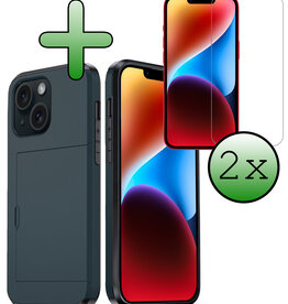 BASEY. BASEY. iPhone 14 Hoesje Pashouder Hard Met 2x Screenprotector - Donker Blauw
