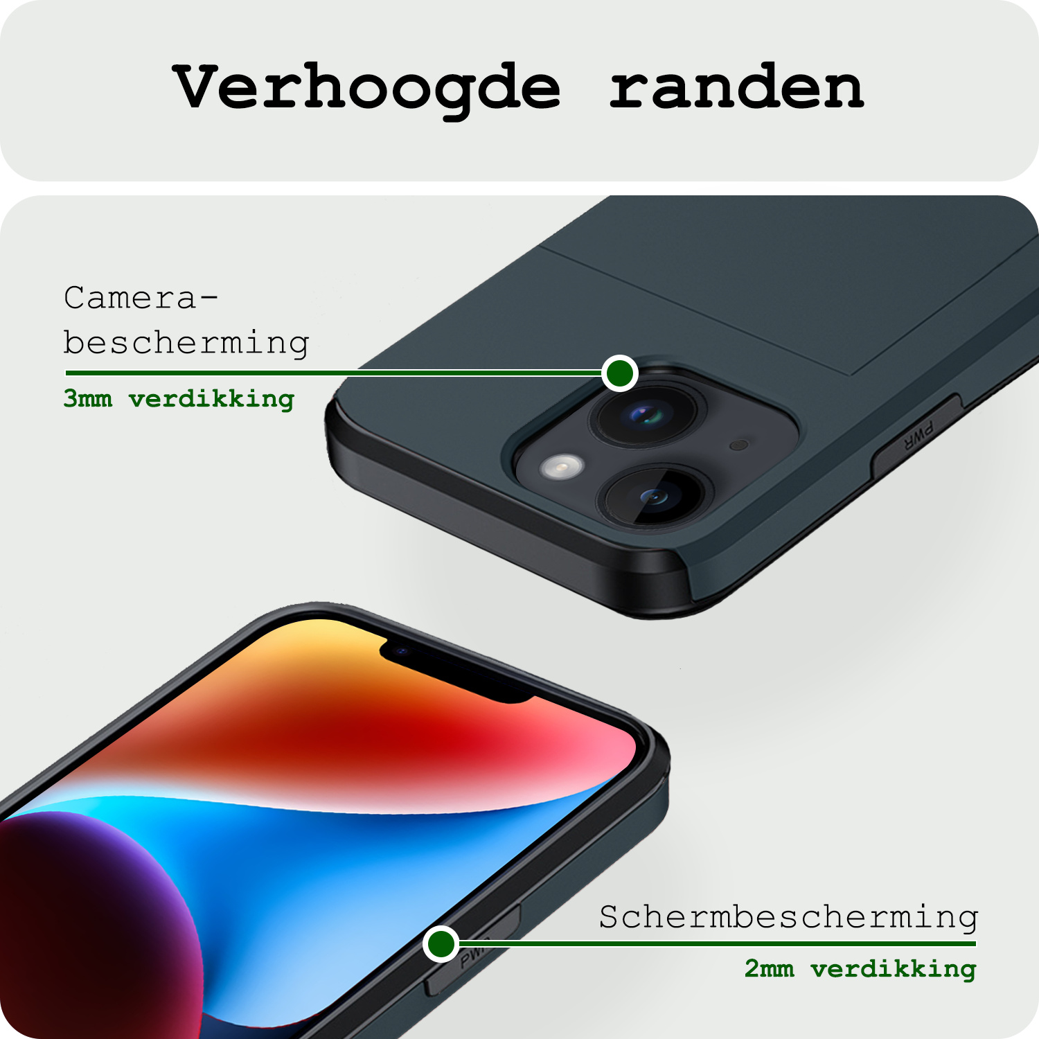 BASEY. Hoes Geschikt voor iPhone 14 Hoesje Hard Case Met Pas Houder Met 2x Screenprotector - Hoesje Geschikt voor iPhone 14 Hoes Shockproof Hard Cover Met Kaarthouder - Donker Blauw