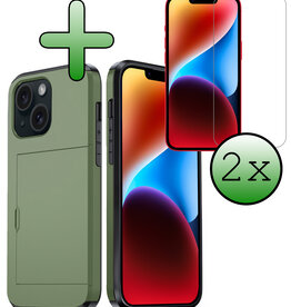 BASEY. BASEY. iPhone 14 Hoesje Pashouder Hard Met 2x Screenprotector - Donker Groen