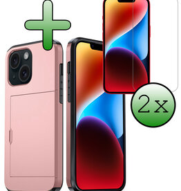 BASEY. BASEY. iPhone 14 Hoesje Pashouder Hard Met 2x Screenprotector - Rosé Goud