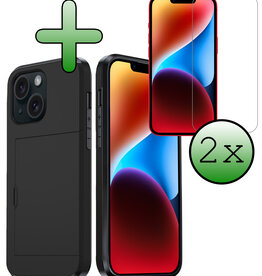 BASEY. BASEY. iPhone 14 Hoesje Pashouder Hard Met 2x Screenprotector - Zwart