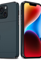 BASEY. Hoes Geschikt voor iPhone 14 Plus Hoesje Hard Case Met Pas Houder - Hoesje Geschikt voor iPhone 14 Plus Hoes Shockproof Hard Cover Met Kaarthouder - Donker Blauw