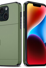 BASEY. Hoes Geschikt voor iPhone 14 Plus Hoesje Hard Case Met Pas Houder - Hoesje Geschikt voor iPhone 14 Plus Hoes Shockproof Hard Cover Met Kaarthouder - Donker Groen