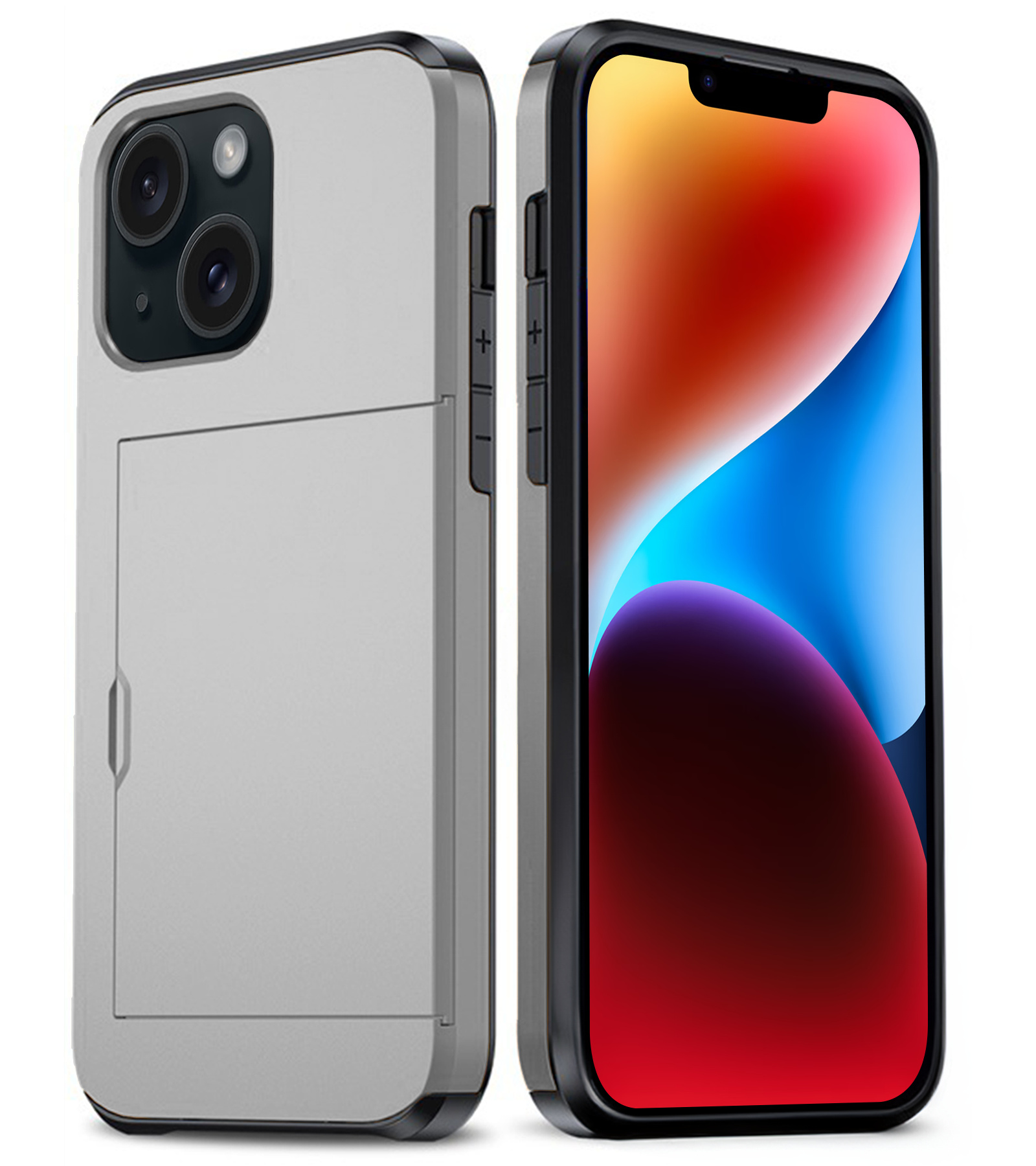 BASEY. Hoes Geschikt voor iPhone 14 Plus Hoesje Hard Case Met Pas Houder - Hoesje Geschikt voor iPhone 14 Plus Hoes Shockproof Hard Cover Met Kaarthouder - Grijs