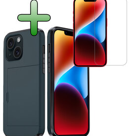 BASEY. BASEY. iPhone 14 Plus Hoesje Pashouder Hard Met Screenprotector - Donker Blauw