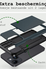 BASEY. Hoes Geschikt voor iPhone 14 Plus Hoesje Hard Case Met Pas Houder Met Screenprotector - Hoesje Geschikt voor iPhone 14 Plus Hoes Shockproof Hard Cover Met Kaarthouder - Donker Blauw