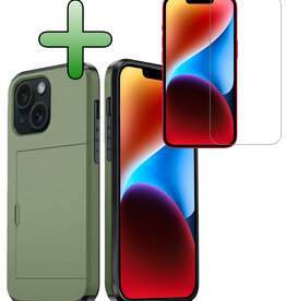 BASEY. BASEY. iPhone 14 Plus Hoesje Pashouder Hard Met Screenprotector - Donker Groen