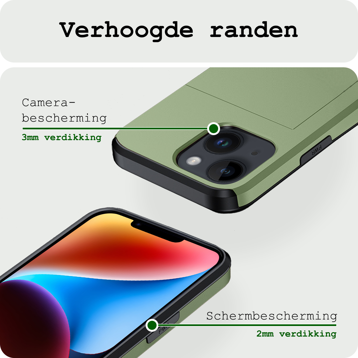 BASEY. Hoes Geschikt voor iPhone 14 Plus Hoesje Hard Case Met Pas Houder Met Screenprotector - Hoesje Geschikt voor iPhone 14 Plus Hoes Shockproof Hard Cover Met Kaarthouder - Donker Groen