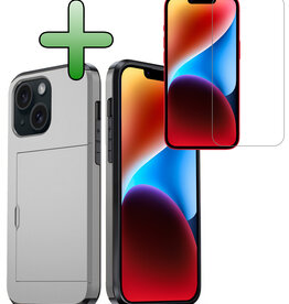 BASEY. BASEY. iPhone 14 Plus Hoesje Pashouder Hard Met Screenprotector - Grijs