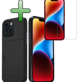 BASEY. BASEY. iPhone 14 Plus Hoesje Pashouder Hard Met Screenprotector - Zwart