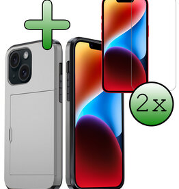 BASEY. BASEY. iPhone 14 Plus Hoesje Pashouder Hard Met 2x Screenprotector - Grijs