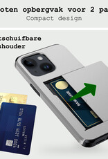 BASEY. Hoes Geschikt voor iPhone 14 Plus Hoesje Hard Case Met Pas Houder Met 2x Screenprotector - Hoesje Geschikt voor iPhone 14 Plus Hoes Shockproof Hard Cover Met Kaarthouder - Grijs