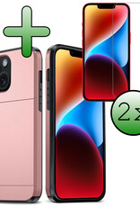 BASEY. Hoes Geschikt voor iPhone 14 Plus Hoesje Hard Case Met Pas Houder Met 2x Screenprotector - Hoesje Geschikt voor iPhone 14 Plus Hoes Shockproof Hard Cover Met Kaarthouder - Rosé Goud