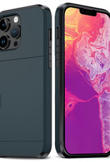 BASEY. Hoes Geschikt voor iPhone 14 Pro Hoesje Hard Case Met Pas Houder - Hoesje Geschikt voor iPhone 14 Pro Hoes Shockproof Hard Cover Met Kaarthouder - Donker Blauw