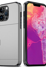 BASEY. Hoes Geschikt voor iPhone 14 Pro Hoesje Hard Case Met Pas Houder - Hoesje Geschikt voor iPhone 14 Pro Hoes Shockproof Hard Cover Met Kaarthouder - Grijs